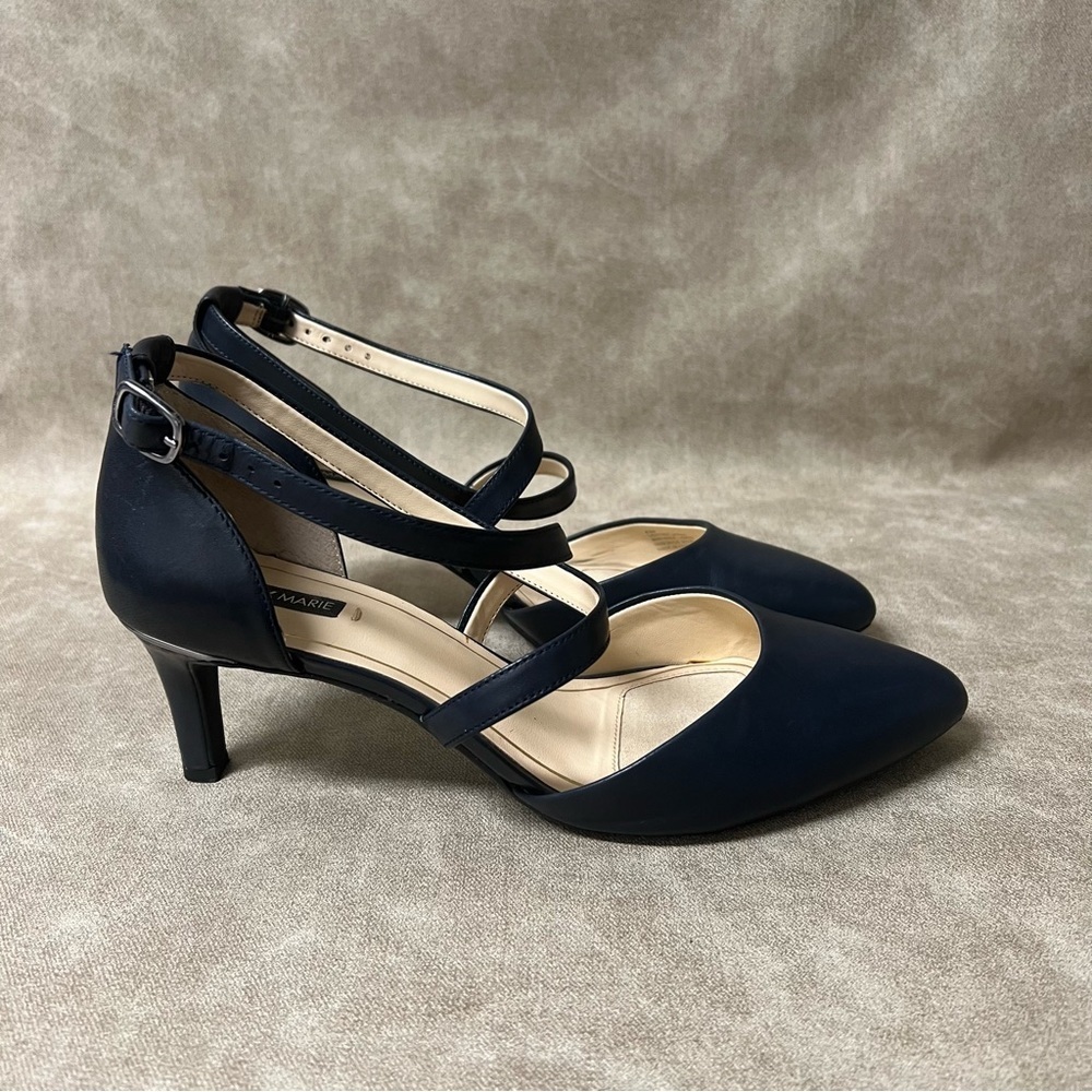 Alex Marie Navy Blue Pointed Pumps with Cross Over Straps Size  8.5M - Picture 6 of 7
